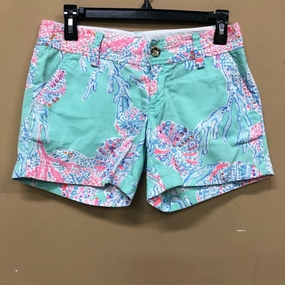 LILLY Pulitzer Minty Fresh Fansea Callahan shorts SZ 0 EUC - Picture 1 of 5